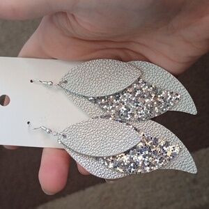 5/20 Silver Handmade Leather Leaf Earrings